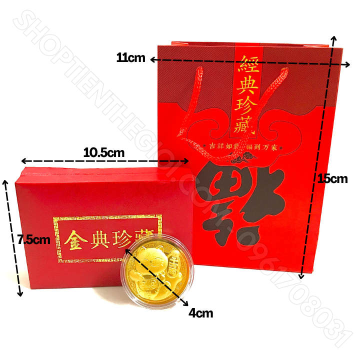 Hộp Đồng Xu Hình Con Mèo Thần Tài Mạ Vàng Túi Phúc - SP005919